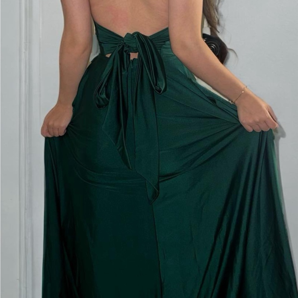 Green small size backless long gown